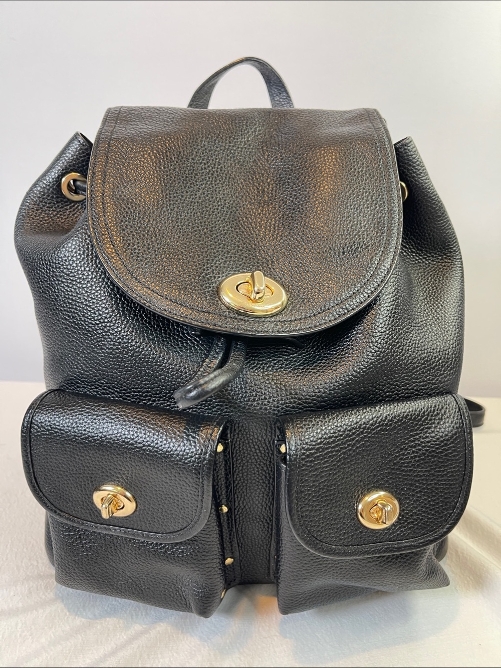 Coach G1861-37582 Turnlock Pocket Leather Backpack Black Pebbled Leather